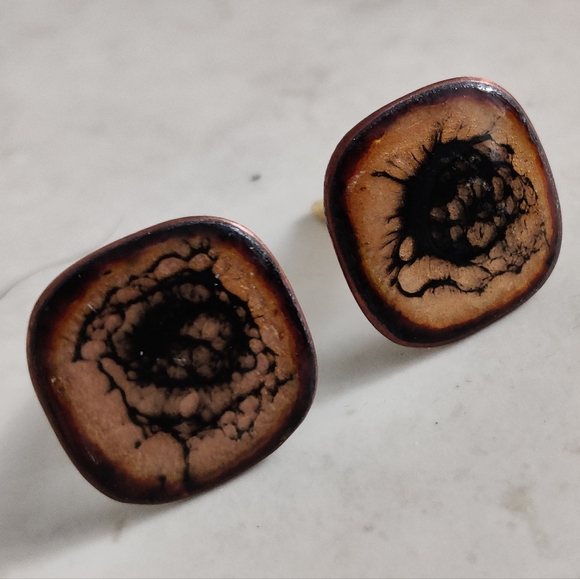 Vintage Unique Enamel on Copper Abstract Galaxy Design Cufflinks Signed SFL - Picture 10 of 11